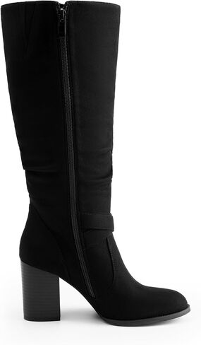 DREAM PAIRS Women's Knee High Boots Slouchy Chunky Heeled Buckle Long Boots for Women Side Zipper Tall Boots in Saudi Arabia