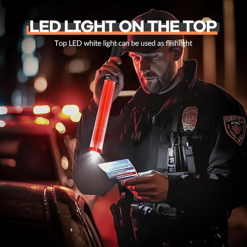 2 Pieces 16 Inch Signal Traffic Wand, Traffic Control Wand with White LED on Top, Safety Traffic Baton Light for Parking Guides Outdoor Camping in Kuwait