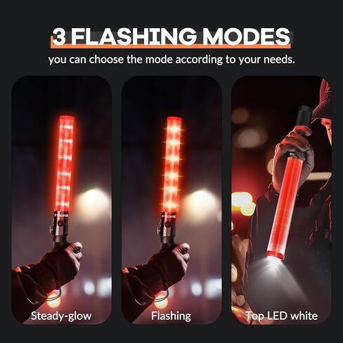 2 Pieces 16 Inch Signal Traffic Wand, Traffic Control Wand with White LED on Top, Safety Traffic Baton Light for Parking Guides Outdoor Camping in Kuwait