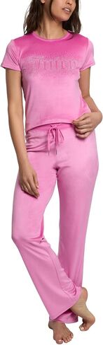 Juicy Couture Women's 2 Piece Velvet Fleece Short Sleeve Shirt and Pants Lounge Sleepwear Set in Saudi Arabia
