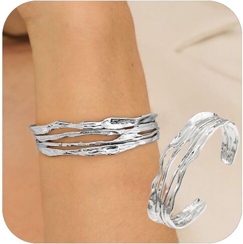 Cuff Bracelets for Women, Chunky 14k Gold Bracelets for Women Non Tarnish Gold Cuff Bracelet Teardrop Gold Bangle Multi-layer Cross Wire Open Bracelet Simple Silver Bracelets for Women in Kuwait