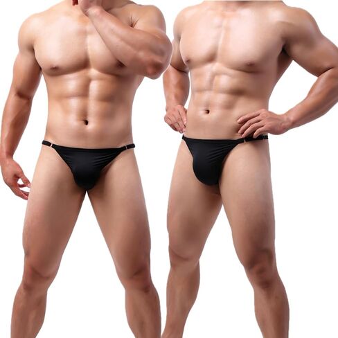 Men's G-string Sexy Low rise adjustable free size Breathable funny soft ice-silk T-Back 2-Pack in Saudi Arabia