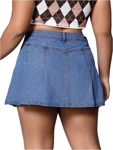 Floerns Women's Plus Size High Waist Casual Pleated Hem Denim Short Skirt in Saudi Arabia