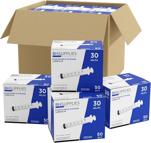 توفر BH محاقن Luer ذات الطرف المنزلق سعة 30 مل (بدون إبرة) - معقمة، مغلفة بشكل فردي - 50 حقنة in Kuwait