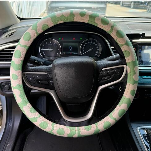 Vintage Groovy Flowers Car Leather Steering Wheel Cover - 15-inch Universal Microfiber- Soft & Breathable & Silicone Anti Slip Auto Steering Wheel Wrap for Women (Pink) in Saudi Arabia
