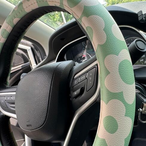 Vintage Groovy Flowers Car Leather Steering Wheel Cover - 15-inch Universal Microfiber- Soft & Breathable & Silicone Anti Slip Auto Steering Wheel Wrap for Women (Pink) in Saudi Arabia
