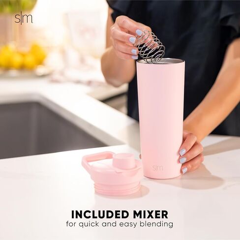 زجاجة رج بسيطة وحديثة من الفولاذ المقاوم للصدأ مع كرة سعة 24 أونصة | كوب معدني معزول لخلطات البروتين والمخفوقات وما قبل التمرين | مجموعة التجمع | لافندر كهربائي in Kuwait