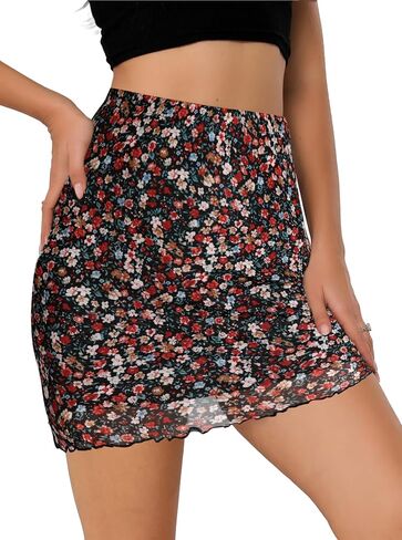 Avanova Women Sexy Mesh High Waist Mini Skirt Lettuce Trim Bodycon Short Skirt in Saudi Arabia