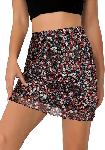 Avanova Women Sexy Mesh High Waist Mini Skirt Lettuce Trim Bodycon Short Skirt in Saudi Arabia