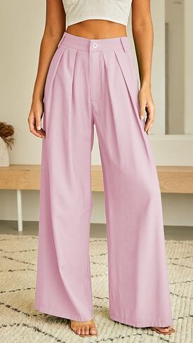 سروال Palazzo نسائي عالي الخصر كاجوال واسع الساق، سروال رسمي للنساء، سروال عمل مع جيوب للنساء المكتب. in Kuwait