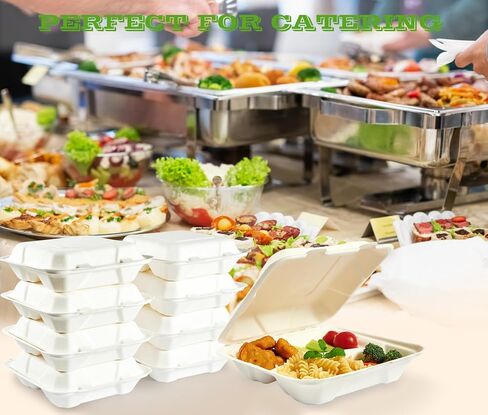 حاويات طعام قابلة للتحلل بنسبة 100% من Vplus، 90 عبوة 8 × 8 حاويات طعام صديقة للبيئة للاستعمال مرة واحدة، 3 أقسام، حاويات تفل قصب السكر شديدة التحمل للغداء في اليوم التالي، وحفلة الطعام in Kuwait