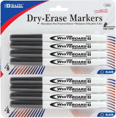 BAZIC Dry Erase Marker Black Fine Tip, Whiteboard Pen Marcador, Low Odor Markers White Board Pens for Office School Supplies (4/Pack), 1-Pack in Saudi Arabia