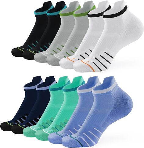 Running Socks for Women & Men, 6 Pairs Performance Athletic Socks Anti Blister Cushioned Ankle Socks with Arch Support in Saudi Arabia
