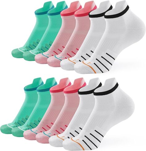 Running Socks for Women & Men, 6 Pairs Performance Athletic Socks Anti Blister Cushioned Ankle Socks with Arch Support in Saudi Arabia