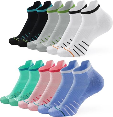 Running Socks for Women & Men, 6 Pairs Performance Athletic Socks Anti Blister Cushioned Ankle Socks with Arch Support in Saudi Arabia