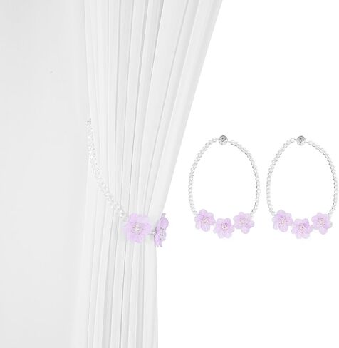 SUQ I OME 1 Pair Crystal Beaded Magnetic Curtain Tieback with 3 pieces of Flora, Curtain Clips Buckle Curtain Holder Blingbling Curtain Holdbacks(Pink) in Saudi Arabia