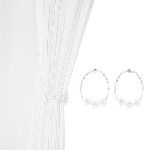 SUQ I OME 1 Pair Crystal Beaded Magnetic Curtain Tieback with 3 pieces of Flora, Curtain Clips Buckle Curtain Holder Blingbling Curtain Holdbacks(Pink) in Saudi Arabia