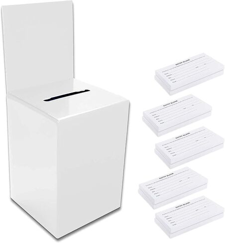 Large thick cardboard raffle Ballot Box 9.5"H x 6.5"W x 6.5"D Charity Donation collection Box office Suggestion comment Box removable display area 6.5" x 6.5" Includes 1000 Sheets(Red 10 pack) in Saudi Arabia