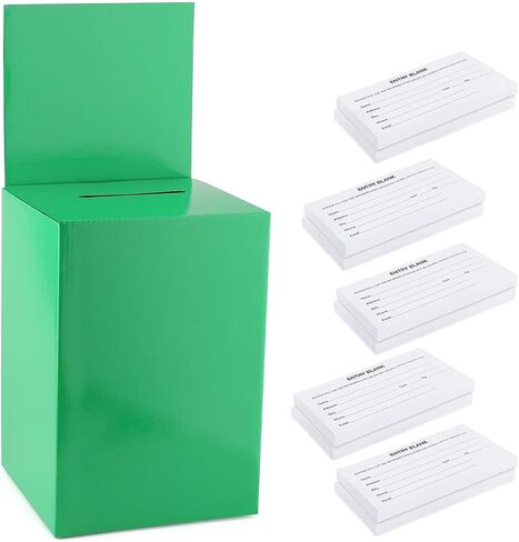 Large thick cardboard raffle Ballot Box 9.5"H x 6.5"W x 6.5"D Charity Donation collection Box office Suggestion comment Box removable display area 6.5" x 6.5" Includes 1000 Sheets(Red 10 pack) in Saudi Arabia