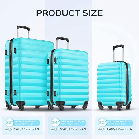 3-Piece Luggage Sets (20", 24", 28"), ABS Lightweight Carry on Suitcase Set with Spinner Wheels & Lock for Travel, Business in Saudi Arabia
