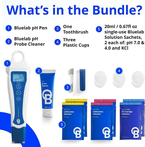 Bluelab pH Pen Meter and Probe Care Kit pH with Calibration Supplies, Storage Solution & Brush, Reliable Digital Tester for pH, Temperature in Soil and Solutions, Optimal Plant Health and Yield in Kuwait