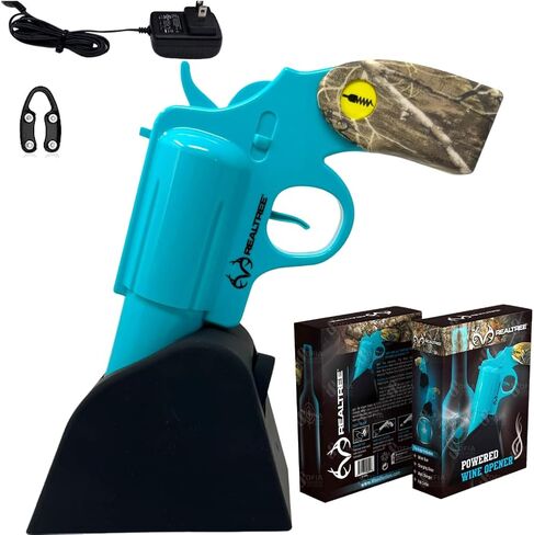 Realtree® Electric Gun Wine Bottle Opener - Open your Wine Bottle Fast with this New Corkscrew - Great Gift for Gun Enthusiasts and Wine Lovers. Foil Cutter and Charging Base Included. (Black) in Kuwait