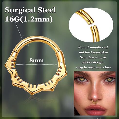 16G Surgical Steel Septum Nose Rings for Women Men Cartilage Daith Earring Septum Clicker Hypoallergenic Seamless Helix Hoop Hinged Segment Nose Septum Piercing Jewelry in Saudi Arabia