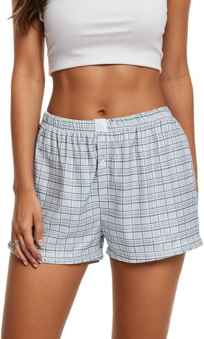 Sumleno Womens Y2k Aesthetic Boxer Shorts Plaid Elastic Waist Lounge Pj Bottoms Summer Casual Gingham Pajamas Shorts in Saudi Arabia
