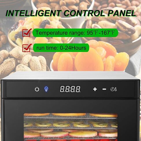 Wixkix 10 Trays Food Dehydrator Machine with Digital Screen, Fruit Vegetable Drying Oven Industrial Machine, Timer and Temperature Control Stainless Steel, 1000W 110V in Saudi Arabia