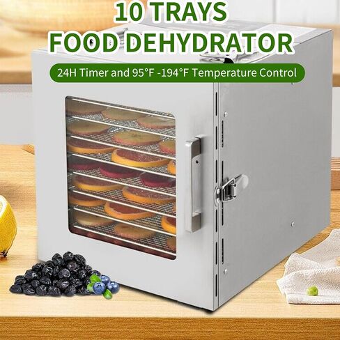 Wixkix 10 Trays Food Dehydrator Machine with Digital Screen, Fruit Vegetable Drying Oven Industrial Machine, Timer and Temperature Control Stainless Steel, 1000W 110V in Saudi Arabia