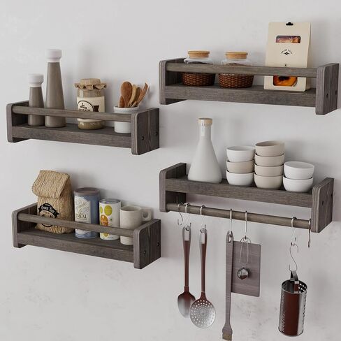 Nursery Floating Shelves with Hanging Rod, 33 Inch Kid's Bookshelves Set of 2, Wall Mounted Baby Clothes Organizer, Kitchen Spice Rack, Picture Ledge Shelf, Unfinished in Saudi Arabia