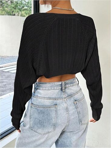 Women's Long Sleeve Open Front Crop Cardigan Drop Shoulder Bolero Shrug Lightweight Sweater in Saudi Arabia