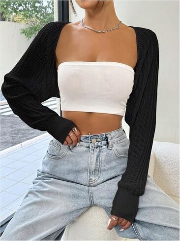 Women's Long Sleeve Open Front Crop Cardigan Drop Shoulder Bolero Shrug Lightweight Sweater in Saudi Arabia