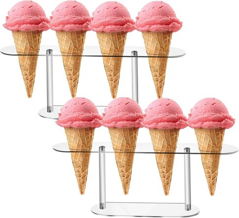 1 Pack Large Holes Acrylic Ice Cream Cone Holder, Charcuterie Food Cone Holder, Waffle Cone Holder Stand, 4 Holes… in Kuwait