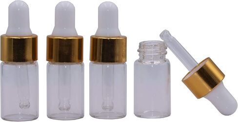 15Pcs Glass Essential Oil Dropper Bottles Clear Mini 1ml/2ml/3ml Perfume Dropping Bottle Cosmetic Sample Vials with Gold Cap and White Latex in Saudi Arabia
