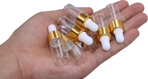 15Pcs Glass Essential Oil Dropper Bottles Clear Mini 1ml/2ml/3ml Perfume Dropping Bottle Cosmetic Sample Vials with Gold Cap and White Latex in Saudi Arabia