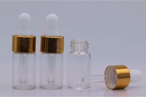 15Pcs Glass Essential Oil Dropper Bottles Clear Mini 1ml/2ml/3ml Perfume Dropping Bottle Cosmetic Sample Vials with Gold Cap and White Latex in Saudi Arabia