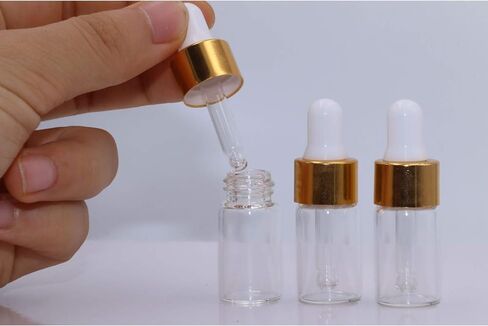 15Pcs Glass Essential Oil Dropper Bottles Clear Mini 1ml/2ml/3ml Perfume Dropping Bottle Cosmetic Sample Vials with Gold Cap and White Latex in Saudi Arabia