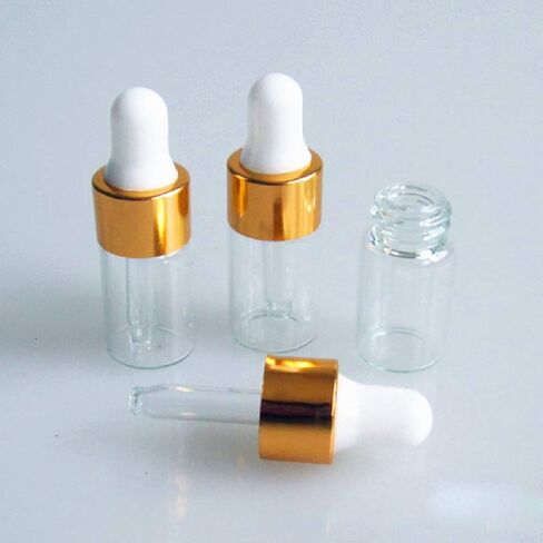 15Pcs Glass Essential Oil Dropper Bottles Clear Mini 1ml/2ml/3ml Perfume Dropping Bottle Cosmetic Sample Vials with Gold Cap and White Latex in Saudi Arabia