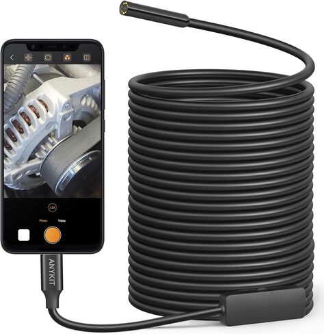 Anykit USB Endoscope Camera with 8 Adjustable LED Lights, Borescope with Semi-Rigid Snake Camera, IP67 Waterproof USB Inspection Camera for Phone & Tablet (9.8 ft) in Saudi Arabia