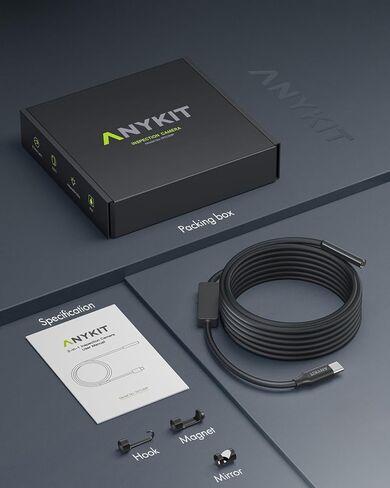 Anykit USB Endoscope Camera with 8 Adjustable LED Lights, Borescope with Semi-Rigid Snake Camera, IP67 Waterproof USB Inspection Camera for Phone & Tablet (9.8 ft) in Saudi Arabia