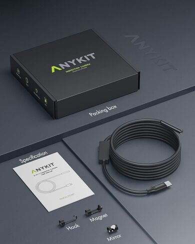 Anykit USB Endoscope Camera with 8 Adjustable LED Lights, Borescope with Semi-Rigid Snake Camera, IP67 Waterproof USB Inspection Camera for Phone & Tablet (9.8 ft) in Saudi Arabia