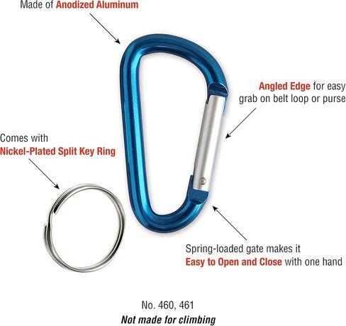 Lucky Line Aluminum Large 3-1/8" Carabiner Clip, 5 Pack, Snap-Link C-Shape Heavy Duty Key Chain, Nickel-Plated Key Ring, Light Weight and Durable in Saudi Arabia