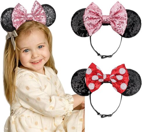 2 Pcs Sequin Mouse Ear Headbands with Bow for Birthday Party, Hair Hoop Party Decor Hair Accessories for Women Girl in Kuwait