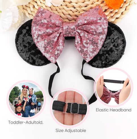 2 Pcs Sequin Mouse Ear Headbands with Bow for Birthday Party, Hair Hoop Party Decor Hair Accessories for Women Girl in Kuwait