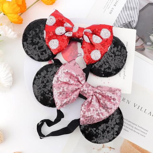 2 Pcs Sequin Mouse Ear Headbands with Bow for Birthday Party, Hair Hoop Party Decor Hair Accessories for Women Girl in Kuwait