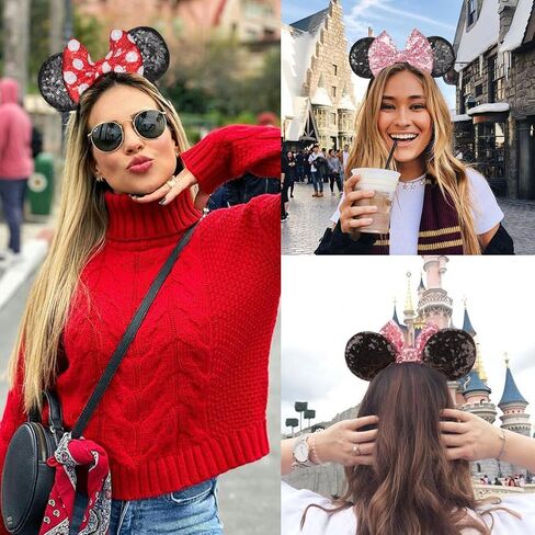 2 Pcs Sequin Mouse Ear Headbands with Bow for Birthday Party, Hair Hoop Party Decor Hair Accessories for Women Girl in Kuwait