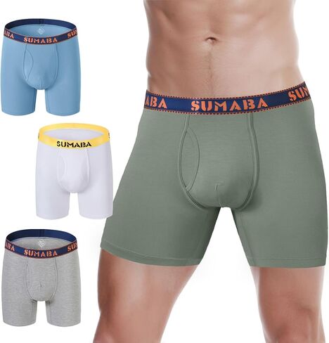 Long Leg Men Underwear Boxer Briefs Fly with Pouch No Ride Up Underpants for Men in Kuwait