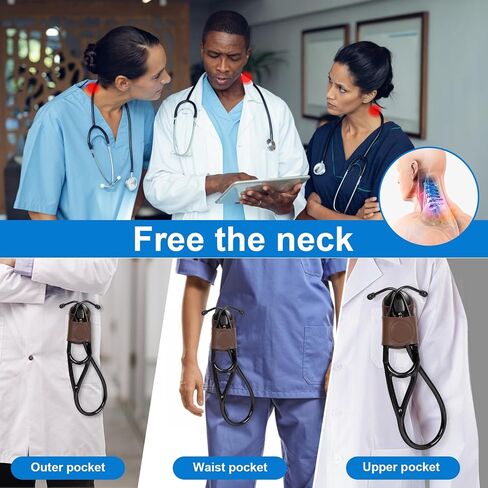 Stethoscope Holder-Stethoscope Clip Hip Holder with Genuine Leather Stethoscope Holster for Littmann & Most Stethoscopes - Waist Belt/Scrubs/Pocket Clip for Physicians, Students, Nurses in Saudi Arabia