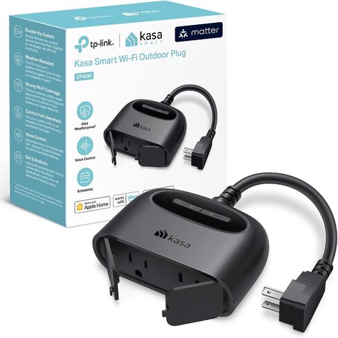 قابس ذكي خارجي من كاسا، منفذ واي فاي منزلي ذكي مع مقبسين، مقاومة الطقس IP64، متوافق مع أليكسا، جوجل هوم وIFTTT، لا يتطلب محور، معتمد من ETL (EP40)، أسود in Kuwait
